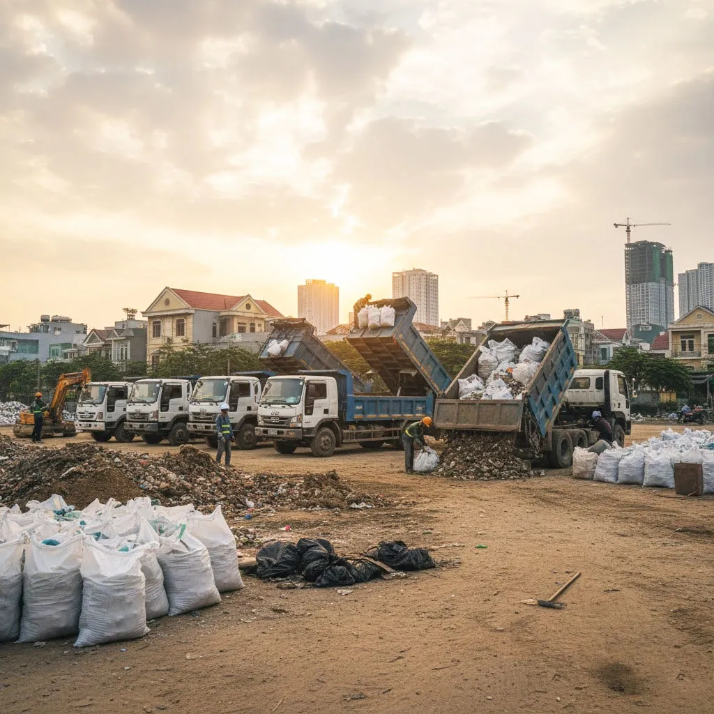 Nhận vận chuyển đất trạc, trạc thải, rác thải đóng bao ở tất cả các quận huyện tại Hà Nội.