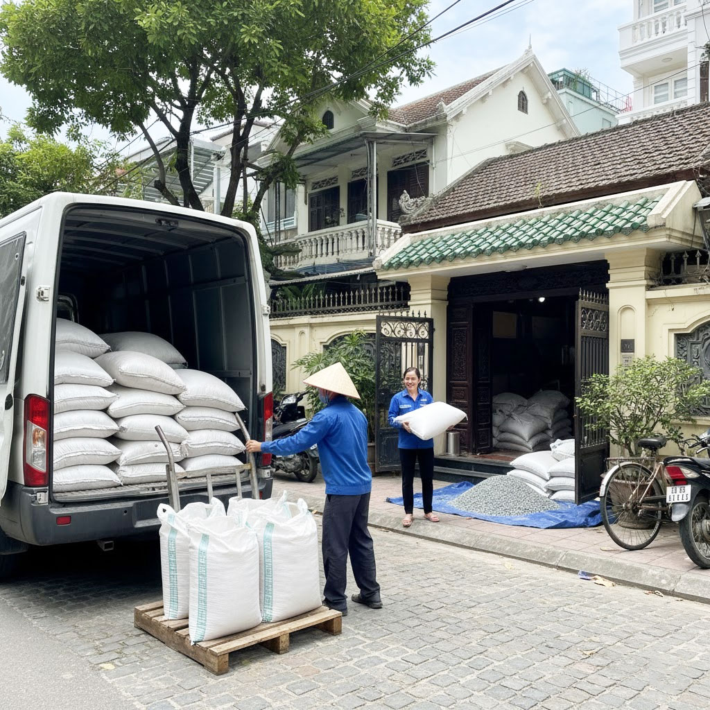Dịch vụ vận chuyển gạch, cát, đá, xi măng đóng bao giao tận nơi tại Hà Nội